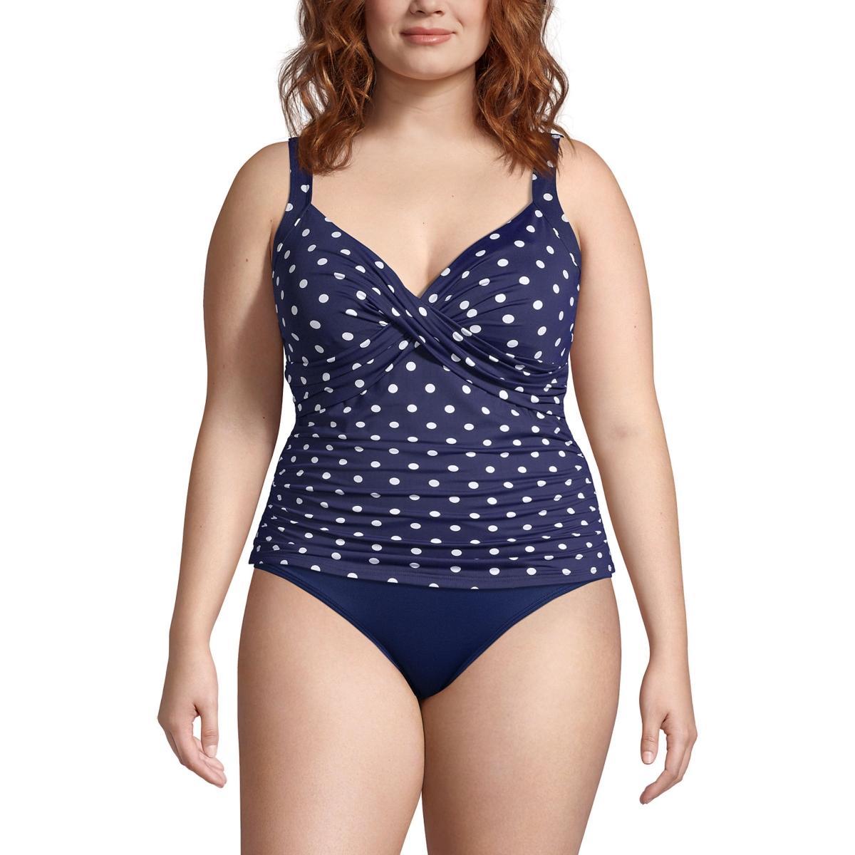 Plus Size Lands End UPF 50 Wire-Free Surplice Tankini Top, Womens Black Product Image