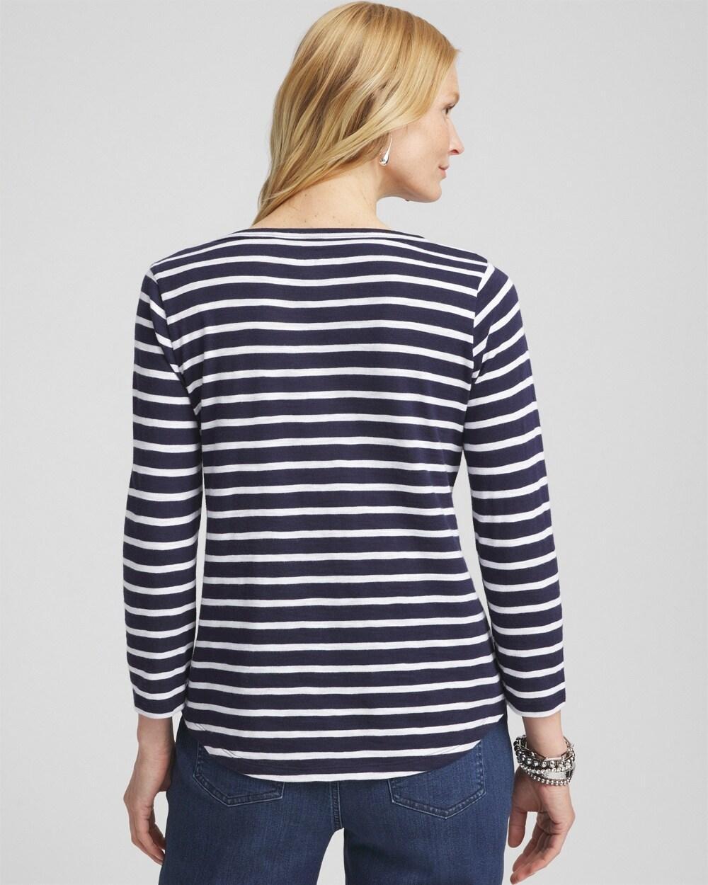 Stripe V-neck 3/4 Sleeve Tee Product Image