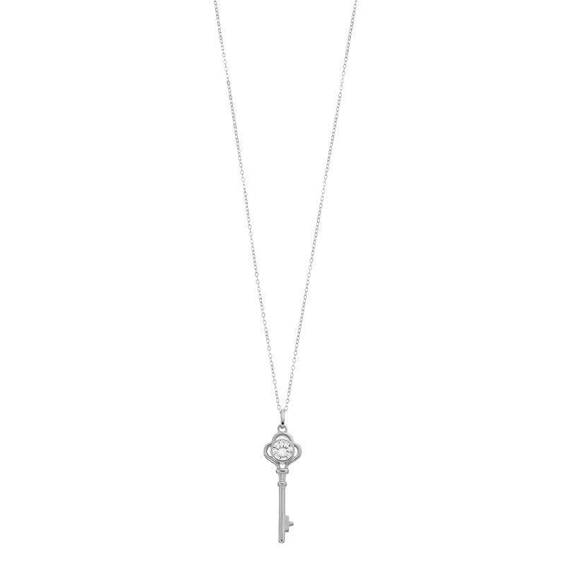 Stella Valentino Sterling Silver Lab Created Moissanite Vintage Skeleton Key Pendant Necklace, Womens Product Image