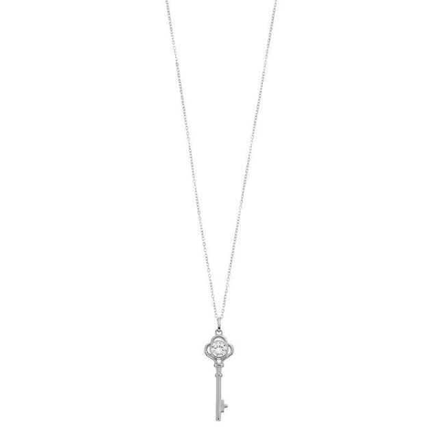 Stella Valentino Sterling Silver Lab Created Moissanite Vintage Skeleton Key Pendant Necklace, Womens Product Image