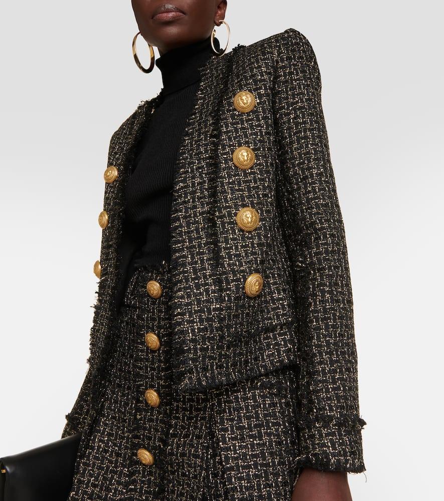 Double-breasted Tweed Jacket In Black Product Image