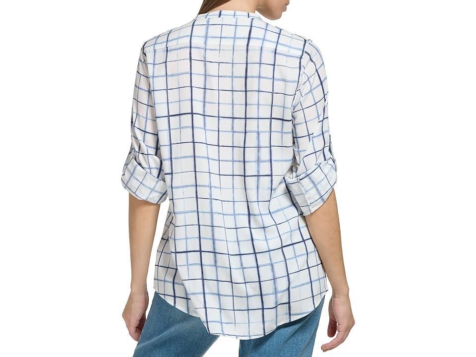 Calvin Klein Printed Crew Roll Sleeve Combo) Women's Blouse Product Image