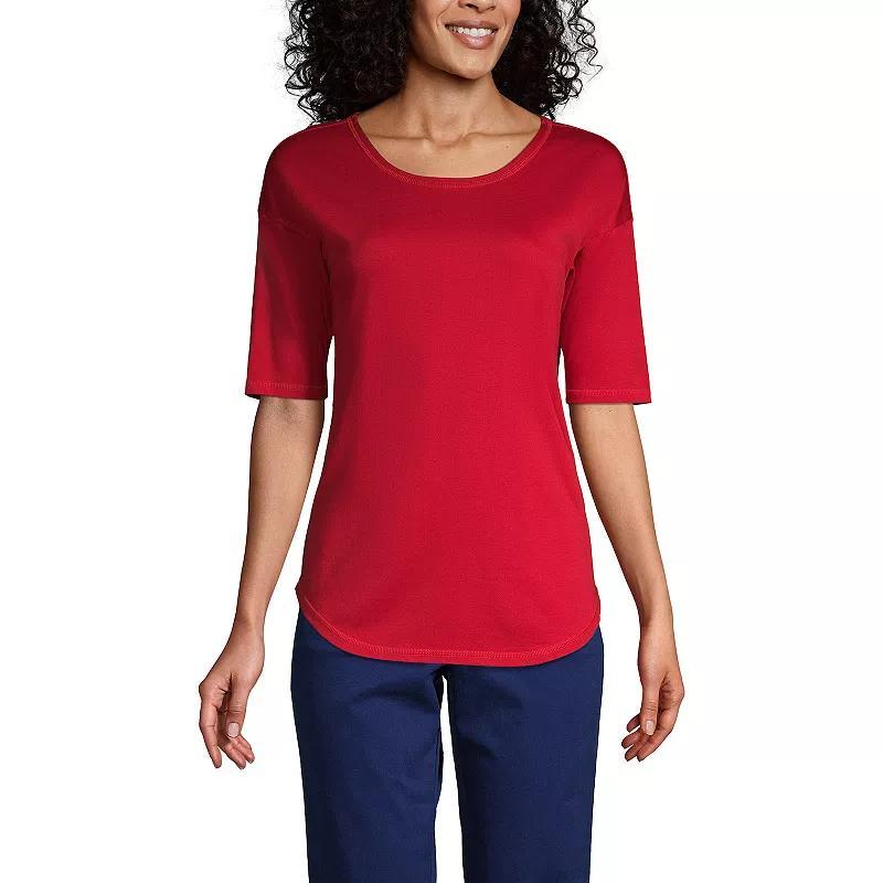 Womens Lands End Supima Micro Modal Elbow Sleeve Balletneck Curved Hem Tee Product Image