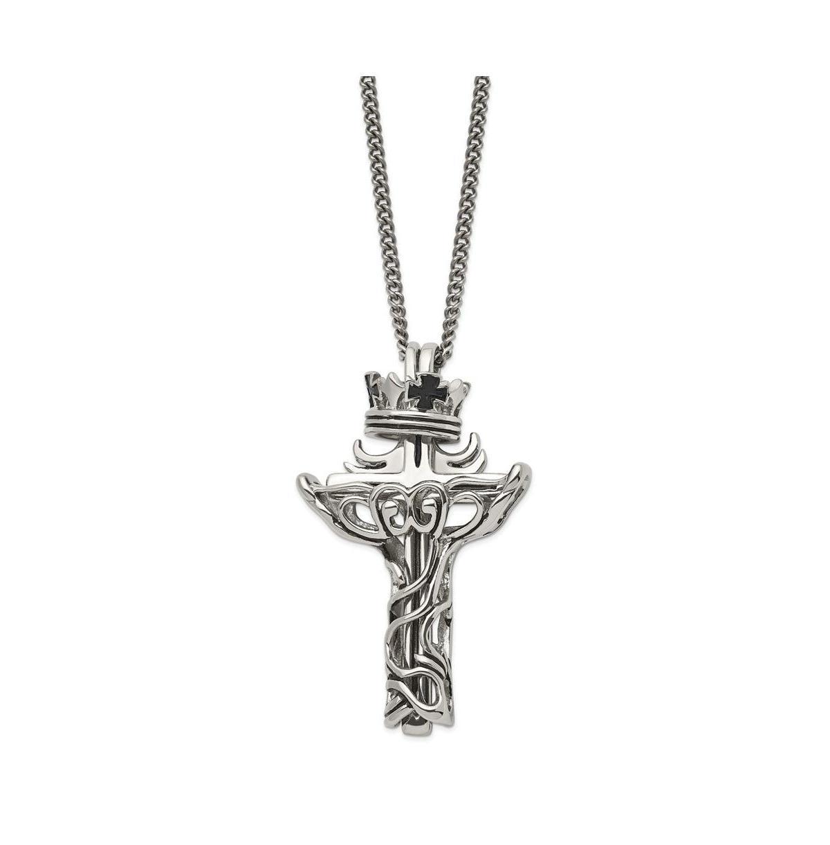 Chisel and Enameled 2 Piece Cross Crown Pendant Curb Chain Necklace Product Image