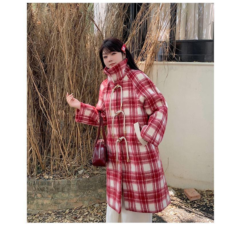 Plus Size Plaid Midi Single-Breasted Coat Product Image