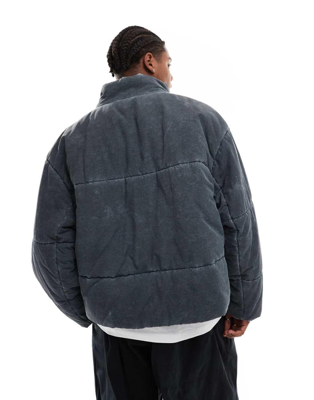 ASOS DESIGN oversized puffer jacket in gray wash Product Image