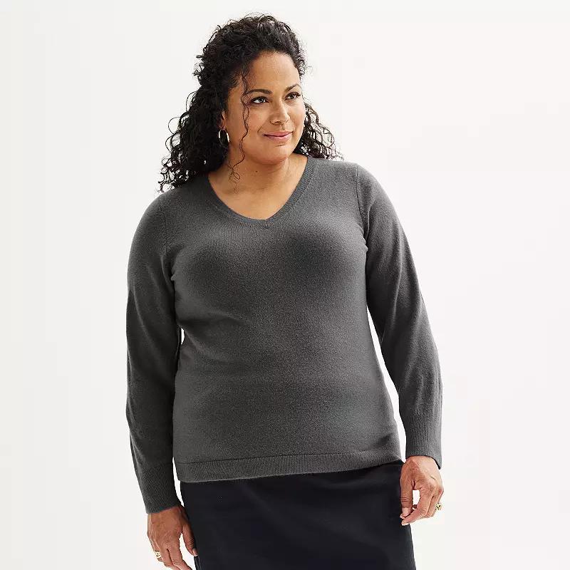 Plus Size Croft & Barrow Extra Soft V-Neck Sweater, Womens Grey Gray Product Image