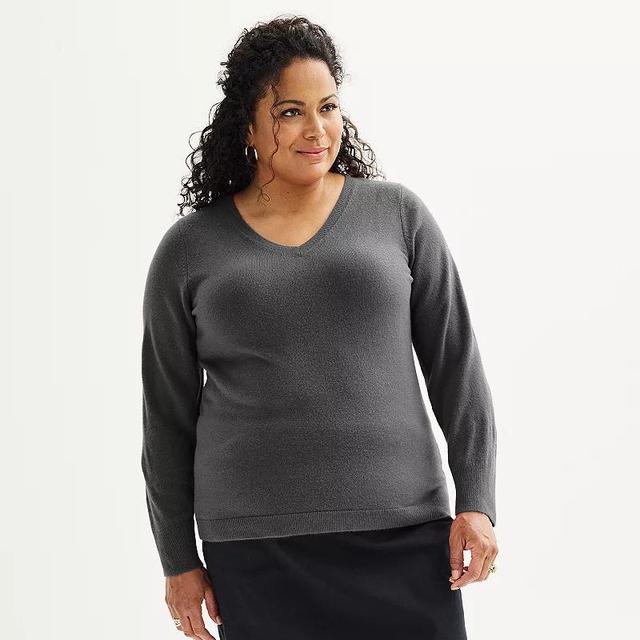 Plus Size Croft & Barrow Extra Soft V-Neck Sweater, Womens Grey Gray Product Image