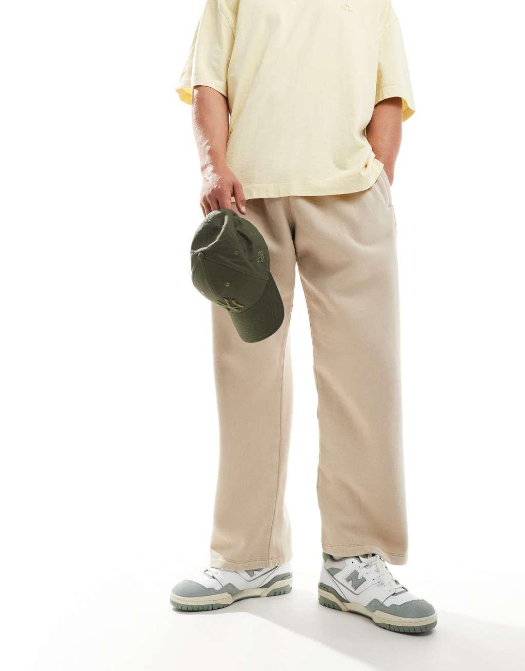 ADPT oversized wide fit sweatpants in washed beige  Product Image