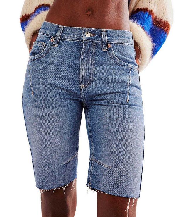 Free People We The Free Ghost Town Denim Mid Rise Long Cut Off Shorts Product Image