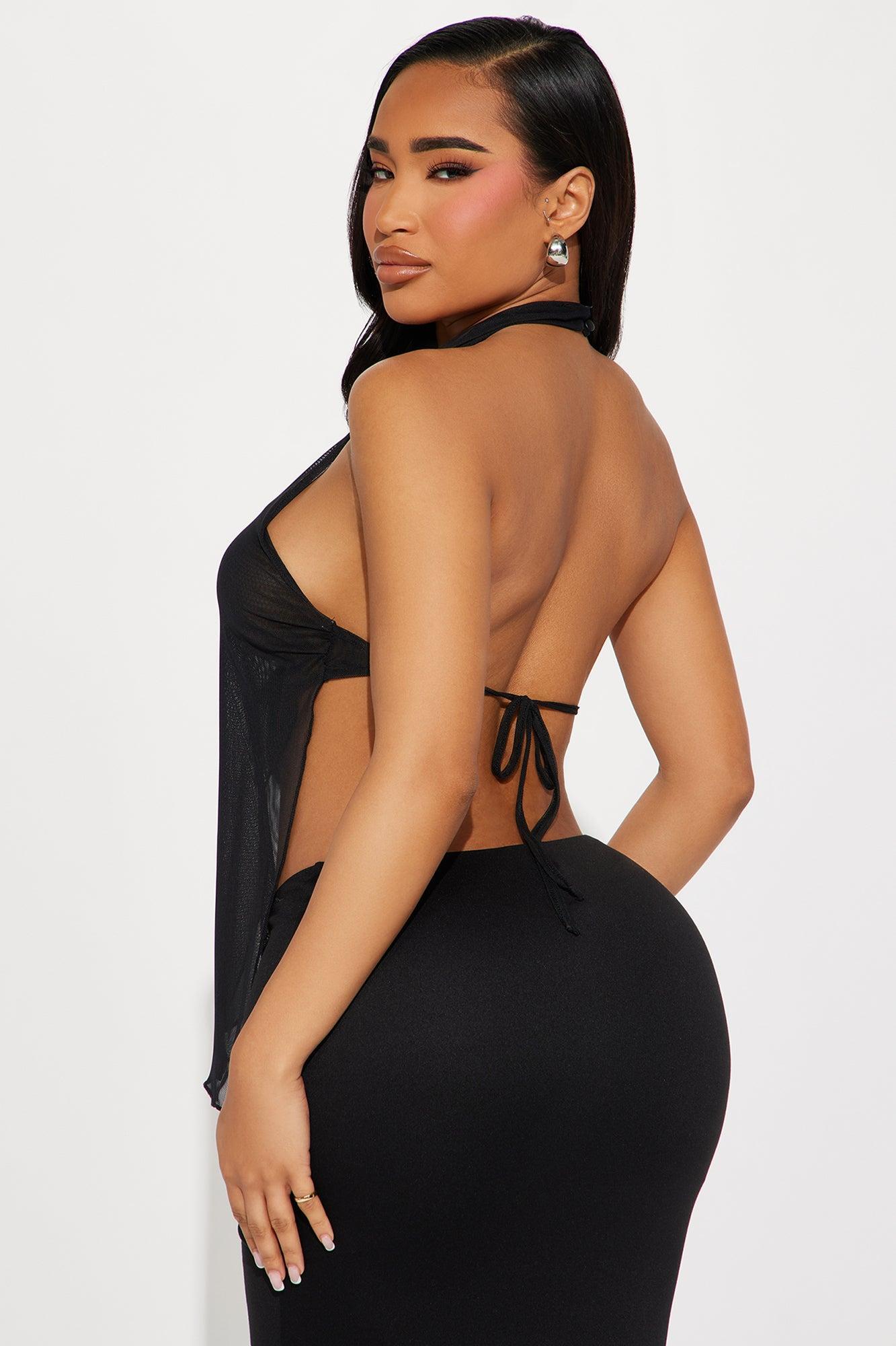 Changed Your Mind Mesh Halter Top - Black Product Image