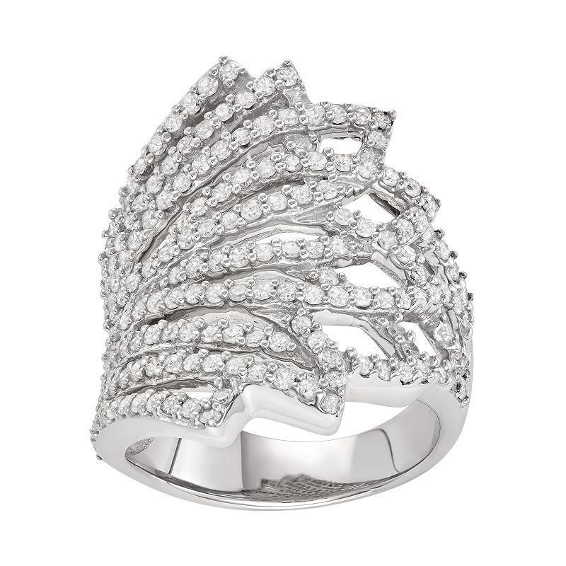 Sterling Silver 1 1/2 Carat T.W. Diamond Fan Ring, Womens White Product Image