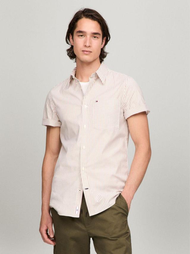 Tommy Hilfiger Men's Short-Sleeve Stripe Slim Fit Poplin Shirt Product Image