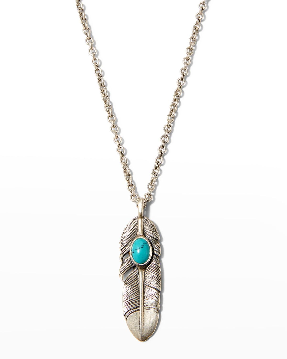 John Varvatos Collection Sterling Silver Artisan Metals Feather Turquoise Pendant Necklace, 24 Product Image