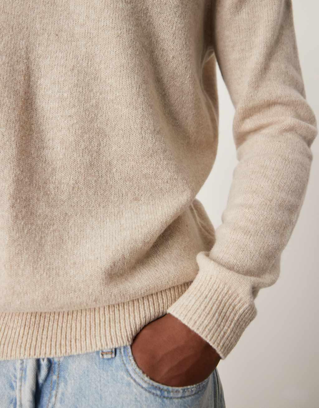 ASOS DESIGN lambswool crew neck sweater in oatmeal Product Image