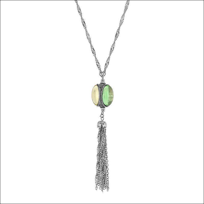 1928 Silver Tone Green & Pink Crystal Three-Sided Y-Necklace, Womens Product Image