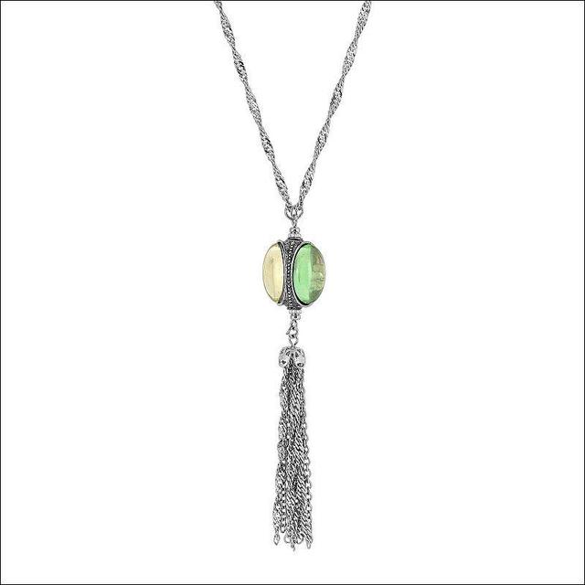 1928 Silver Tone Green & Pink Crystal Three-Sided Y-Necklace, Womens Product Image