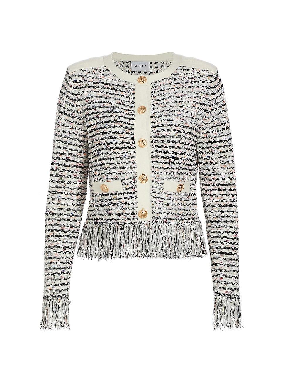 Womens Tweed Fringe-Trim Jacket Product Image