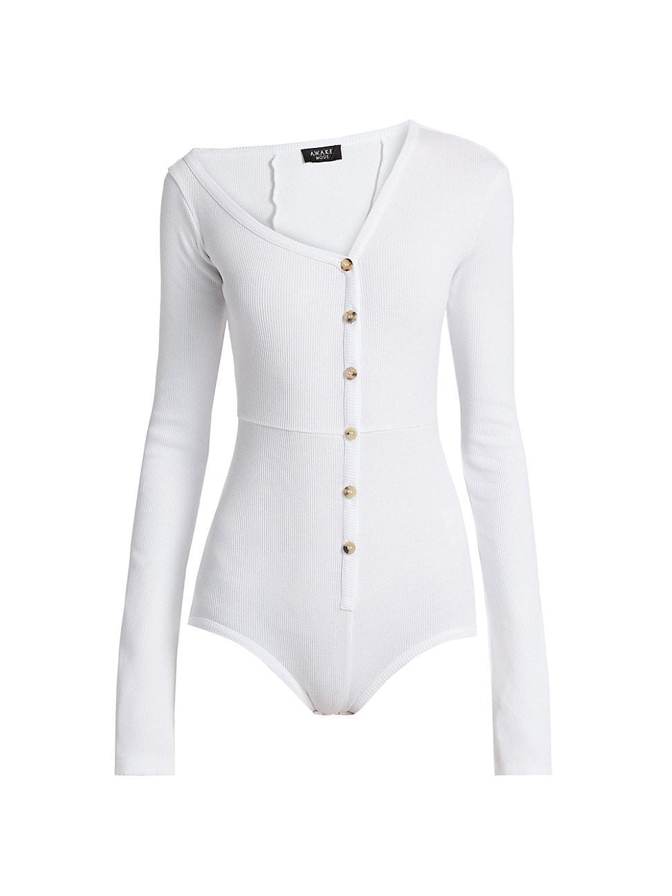 Womens Stretch Cotton Asymmetric Collar Bodysuit Product Image