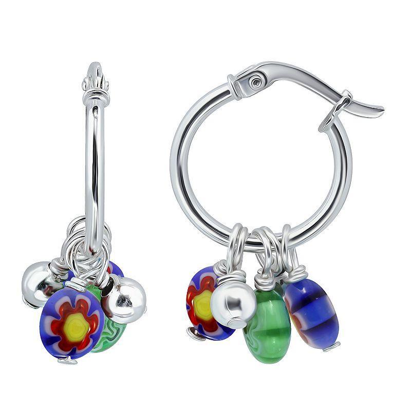 Aleure Precioso Sterling Silver Colored Glass Hoop Drop Earrings, Womens, Multi Product Image