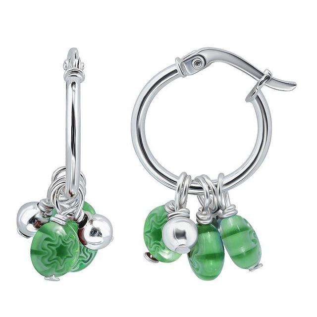 Aleure Precioso Sterling Silver Colored Glass Hoop Drop Earrings, Womens, Green Product Image