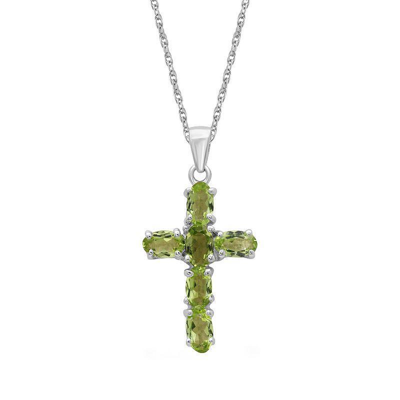 Jewelexcess Sterling Silver Peridot Pendant Cross Necklace, Womens, White Product Image