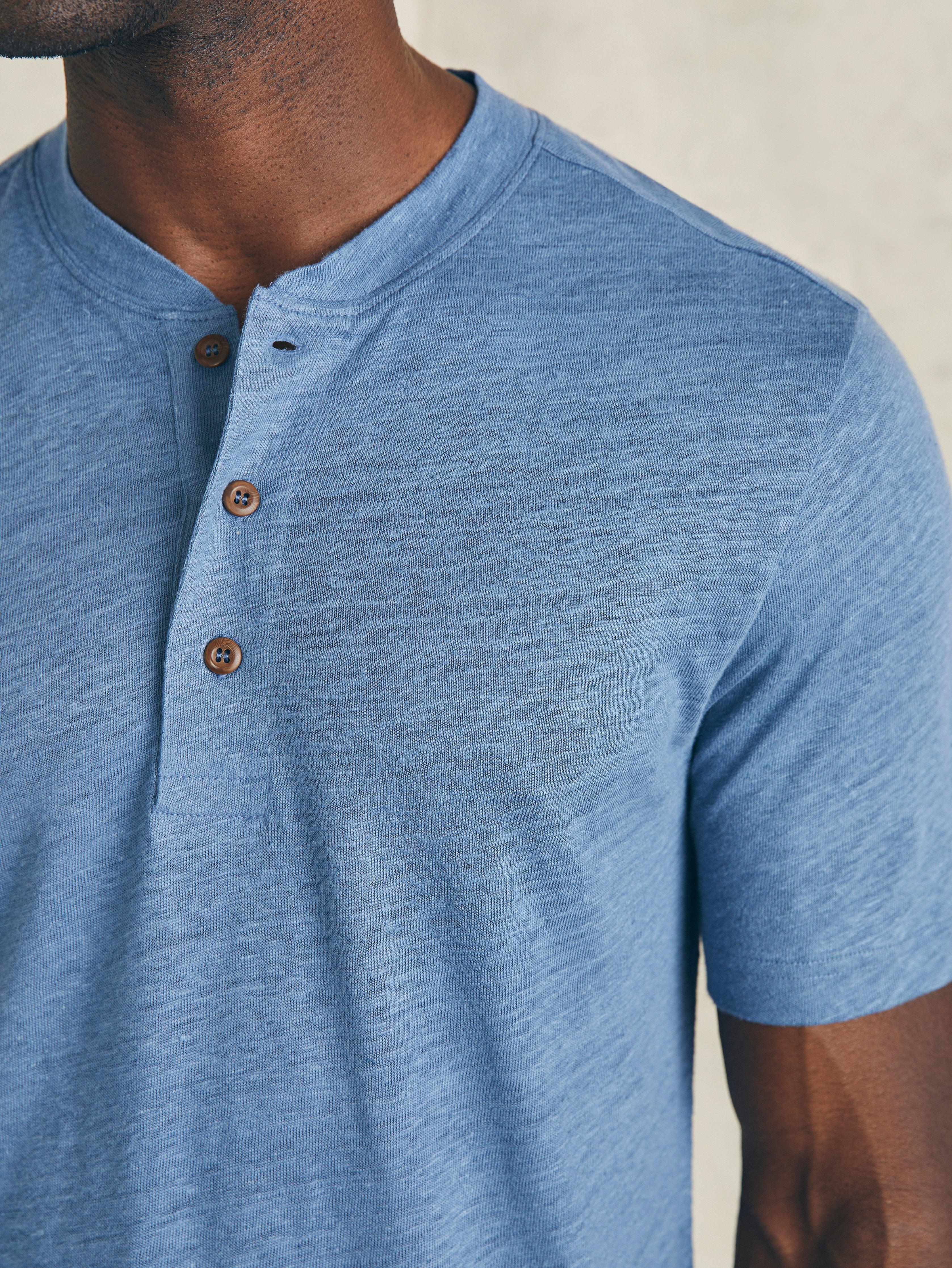 Short-Sleeve Linen Henley - Breaker Blue Male Product Image