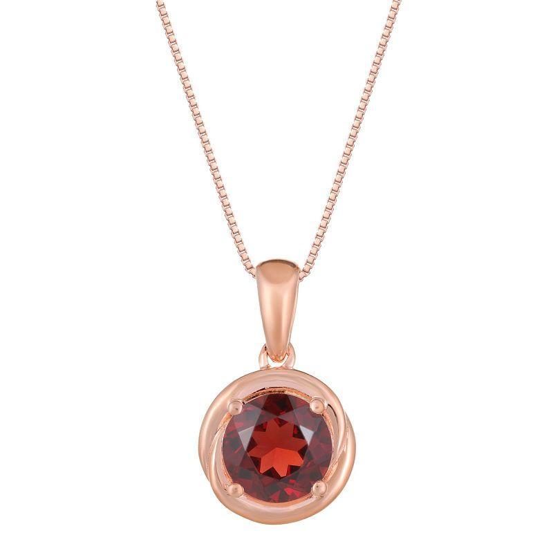 Gemminded 18k Rose Gold Plated Sterling Silver Garnet Circle Pendant Necklace, Womens Pink Tone Product Image