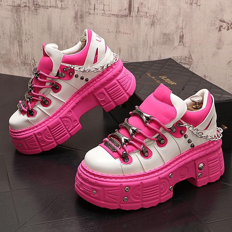 Studded Chain Detail Platform Sneakers Product Image