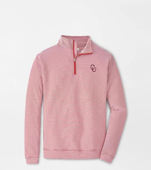 Peter Millar Mens Oklahoma Perth Sugar Stripe Performance Quarter-Zip | Color: Crimson / White | Size: 3XL Product Image