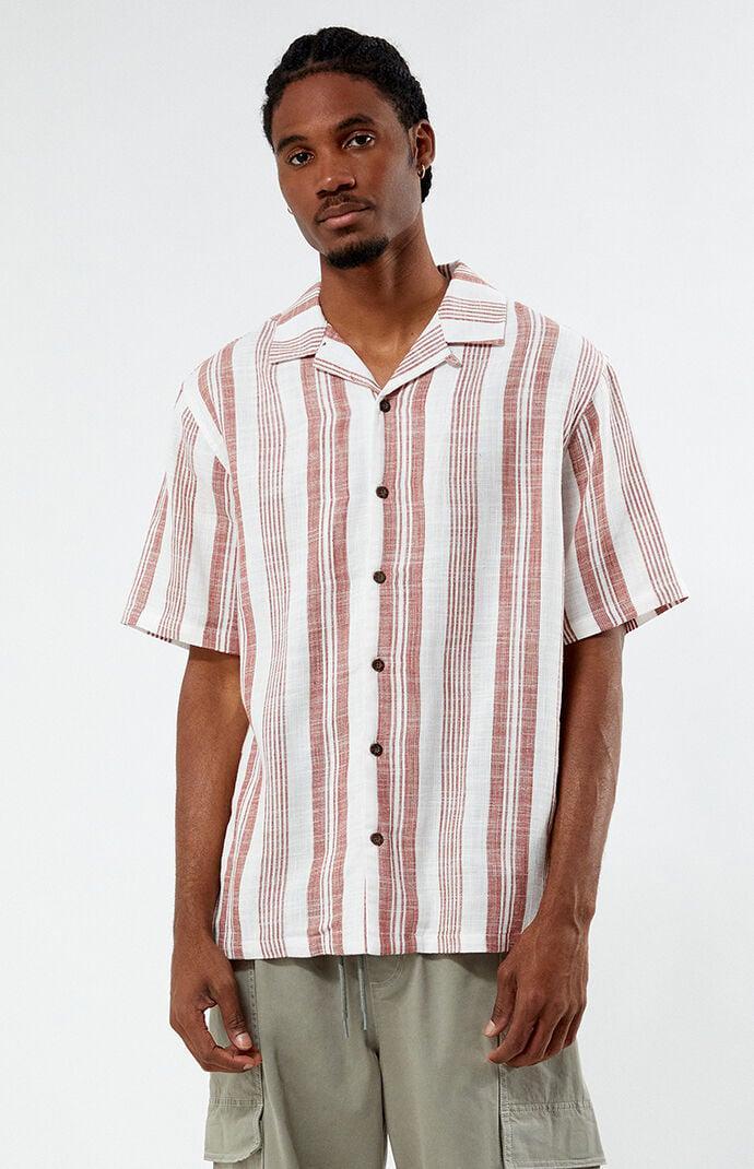 Men's Striped Camp Shirt in Red/White - Product Image