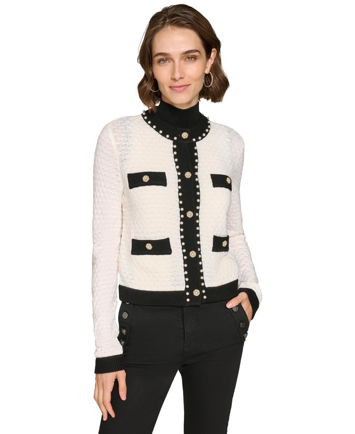 Karl Lagerfeld Paris Womens Four-Pocket Cardigan - Black/ Product Image