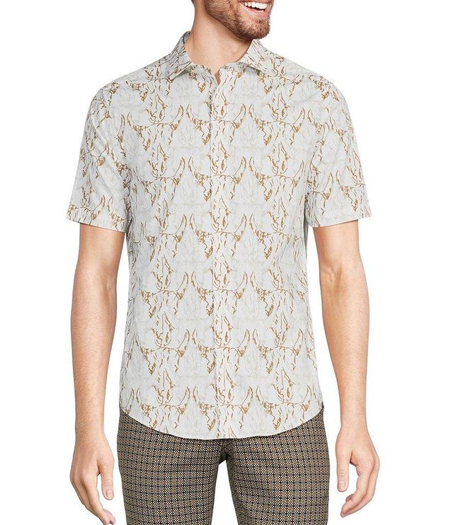 Murano Big & Tall Wanderin West Collection Slim Fit Cowskull Print Short Sleeve Woven Shirt Product Image