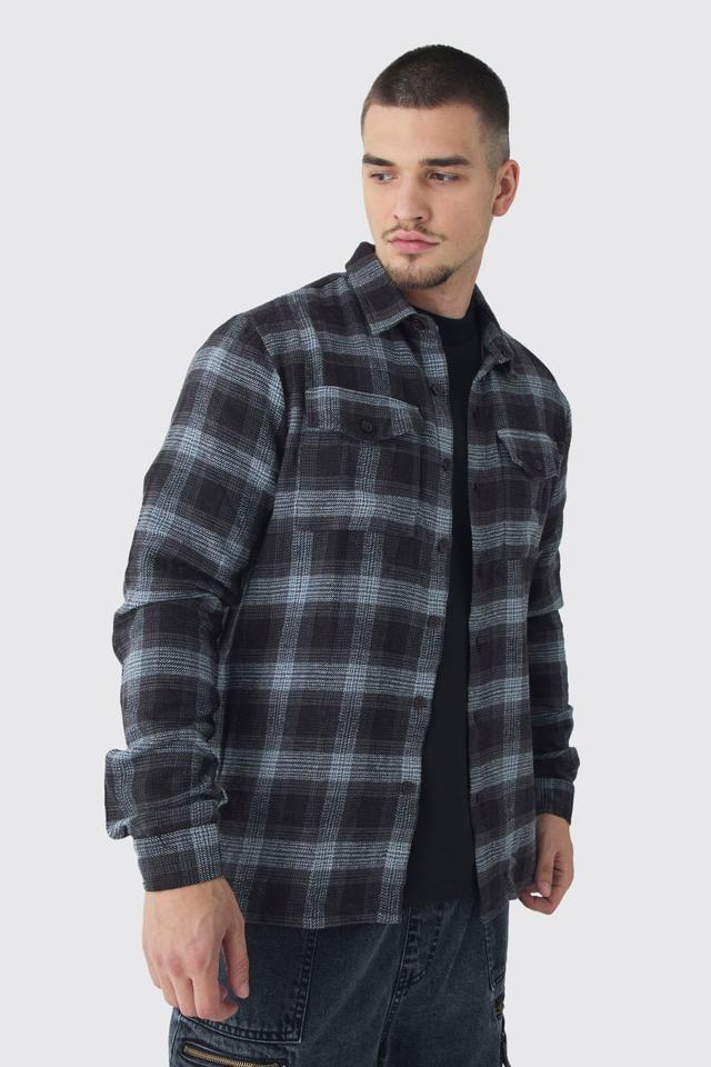 Tall Oversized 90's Brushed Plaid Shirt | boohooMAN USA Product Image