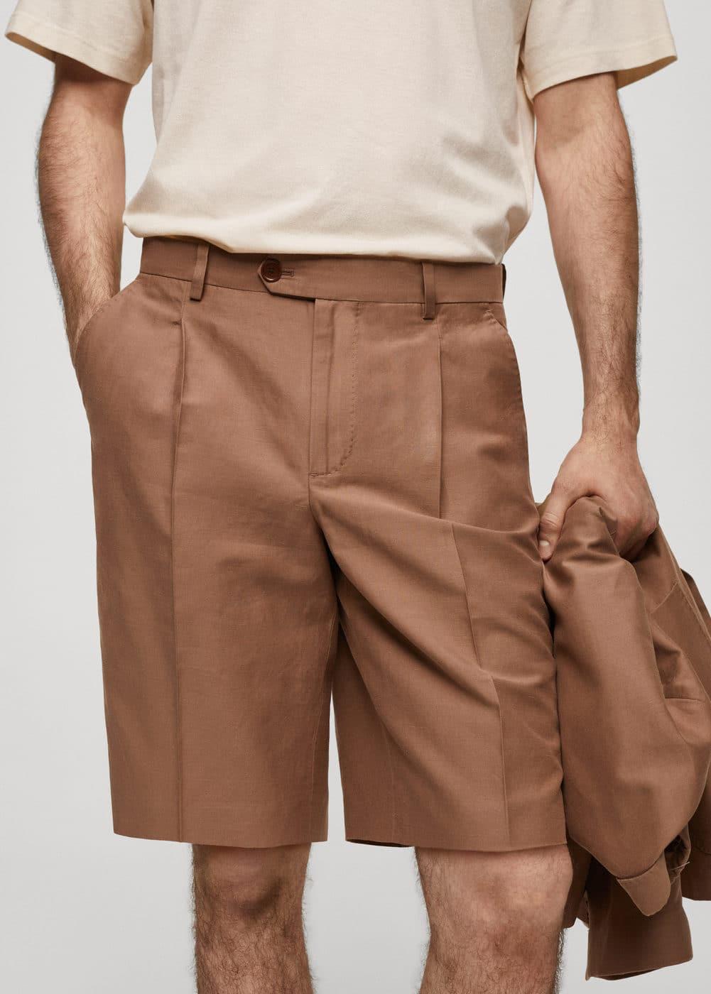 MANGO MAN - Bermuda cotton linen suit bermuda shorts burnt orangeMen Product Image