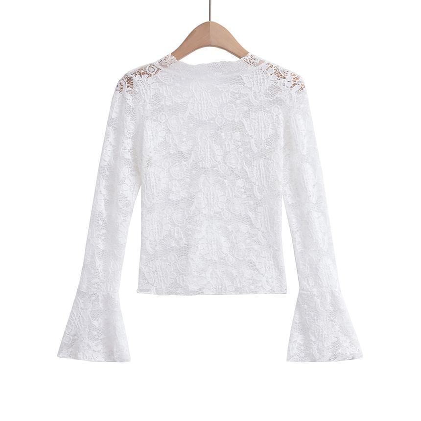 Long-Sleeve V-Neck Lace Slim Fit Top Product Image