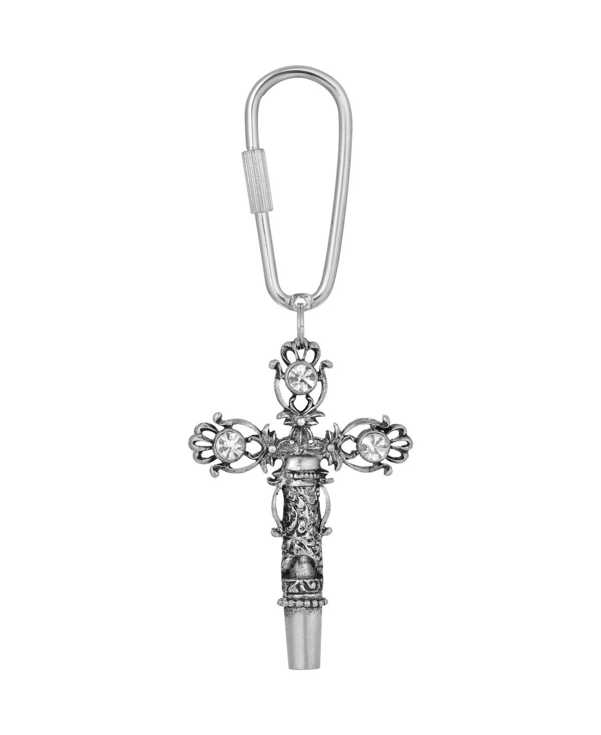 2028 Womens Pewter Crystal Cross Whistle Key Fob Product Image