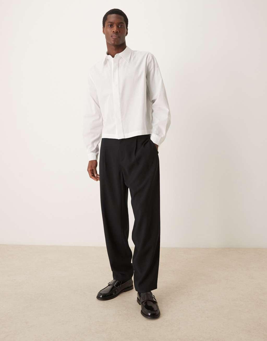 ASOS DESIGN boxy cropped 70s collar poplin shirt in white Product Image