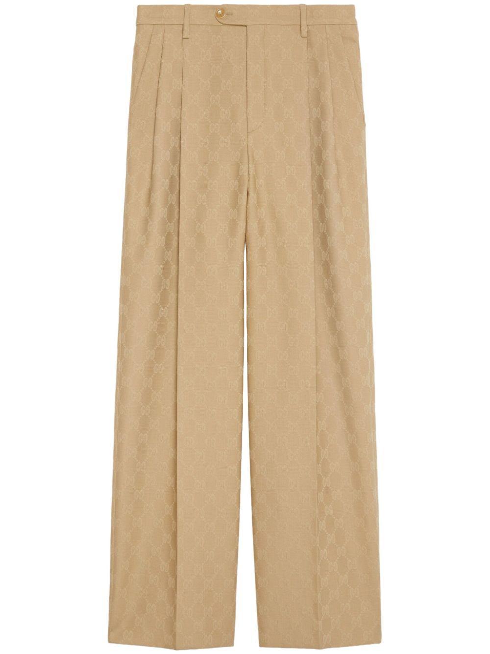 Gg Tailored Wool Trousers In Beige Product Image