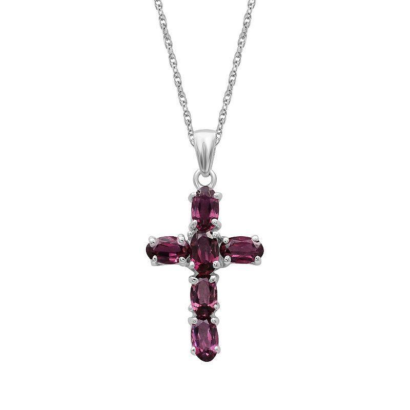 Jewelexcess Sterling Silver Garnet Cross Pendant Necklace, Womens Product Image