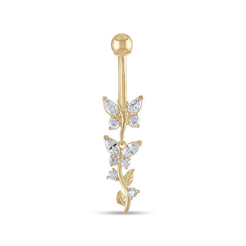 Amella Jewels 14k Gold Cubic Zirconia Butterfly Dangle Belly Ring, Womens, Yellow Product Image