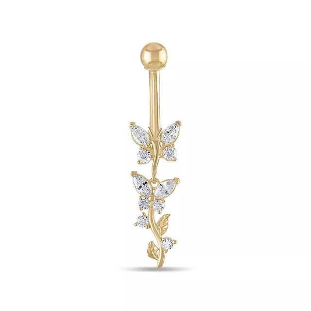 Amella Jewels 14k Gold Over Silver Cubic Zirconia Butterfly Belly Ring, Womens, Yellow Product Image