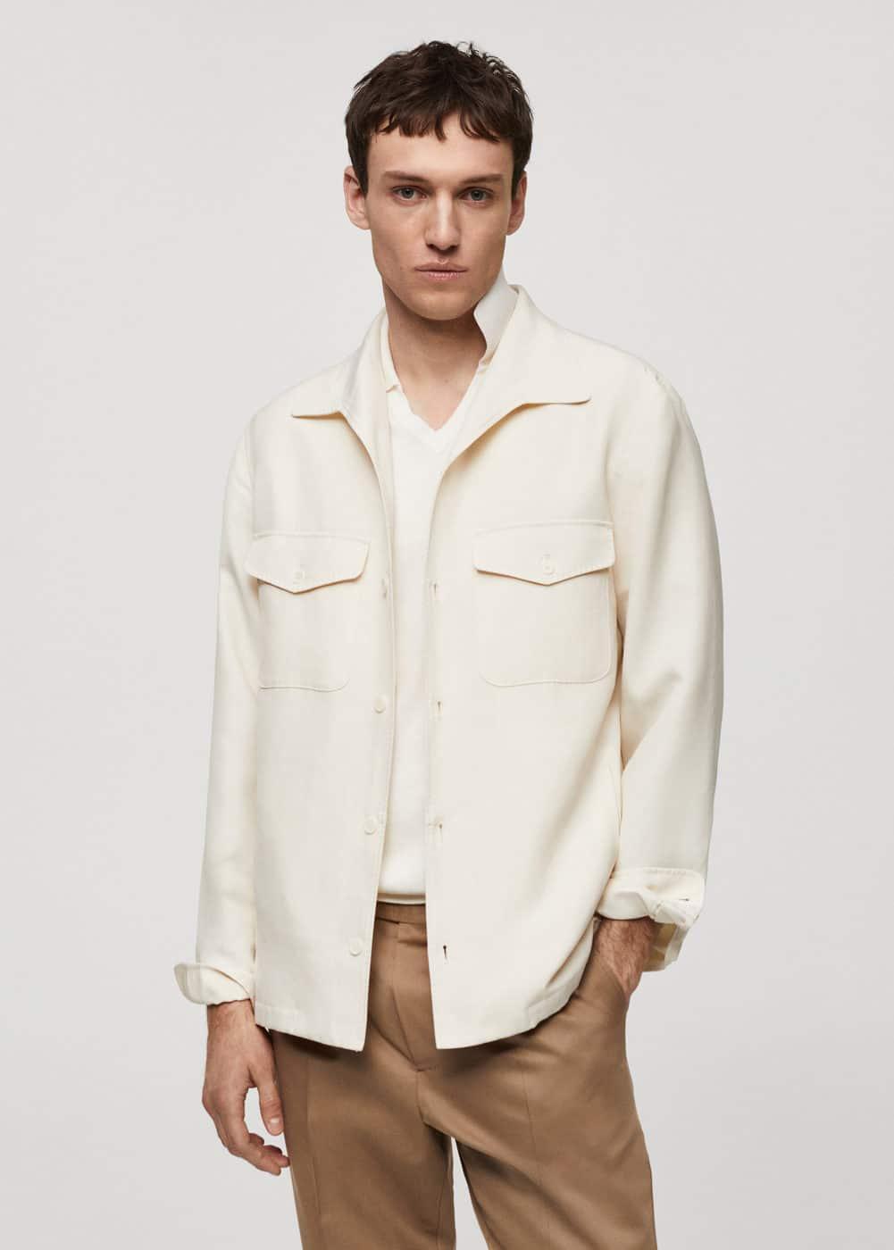 MANGO MAN - Linen overshirt with pockets off whiteMen Product Image