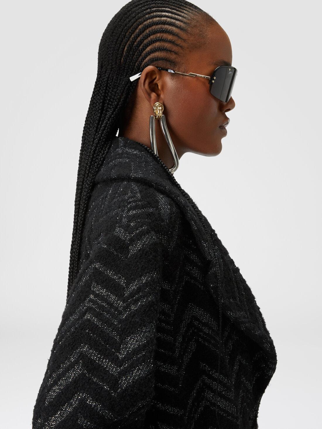 Bouclé knit coat with lamé chevron Black & Multicoloured | Missoni Product Image