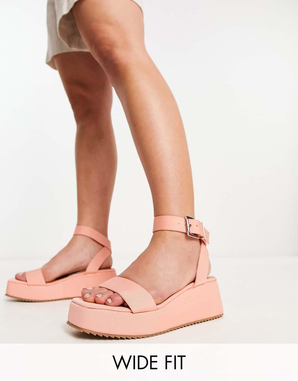 ASOS DESIGN Wide Fit Tati flatform sandals in peach Product Image