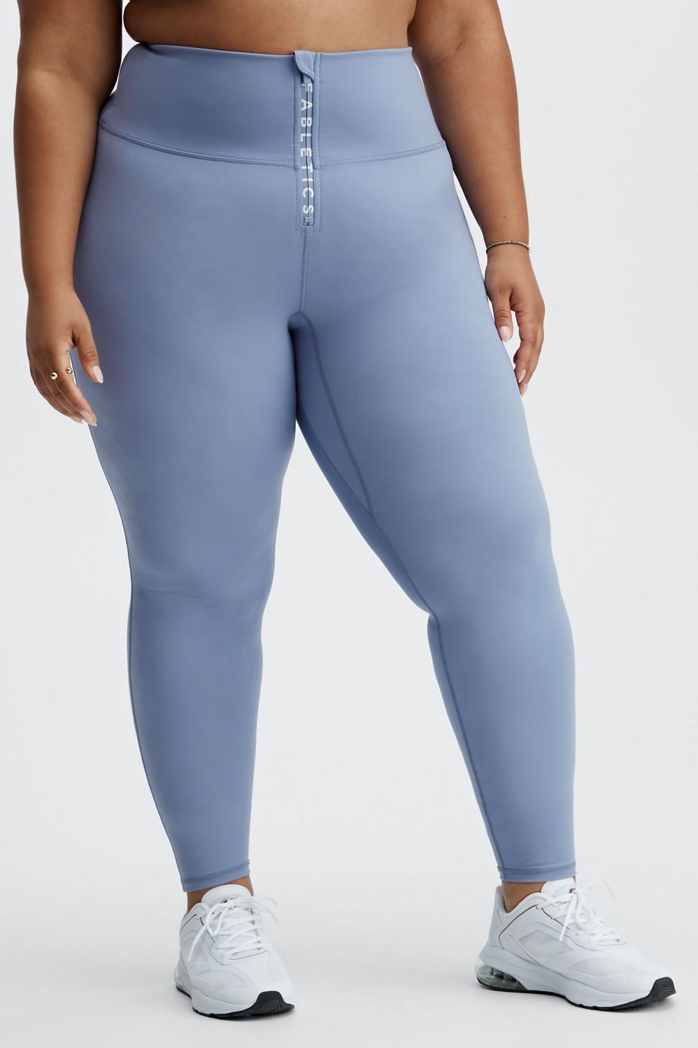 Fabletics High-Waisted Motion365 Legging With Zipper Womens Faded Denim/Soft-White plus Size 4X Product Image