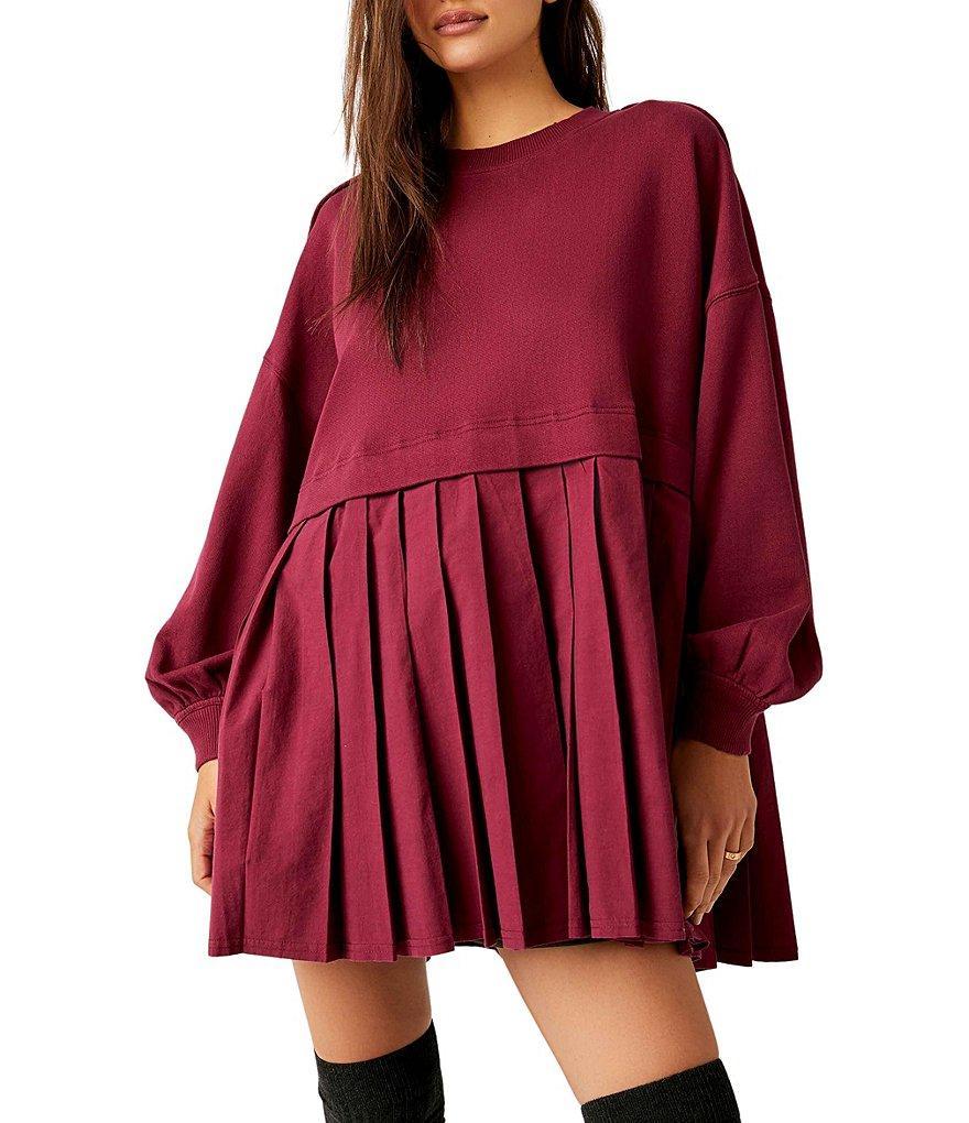 Free People Eleanor Crew Neck Long Sleeve Pleated Sweatshirt Product Image