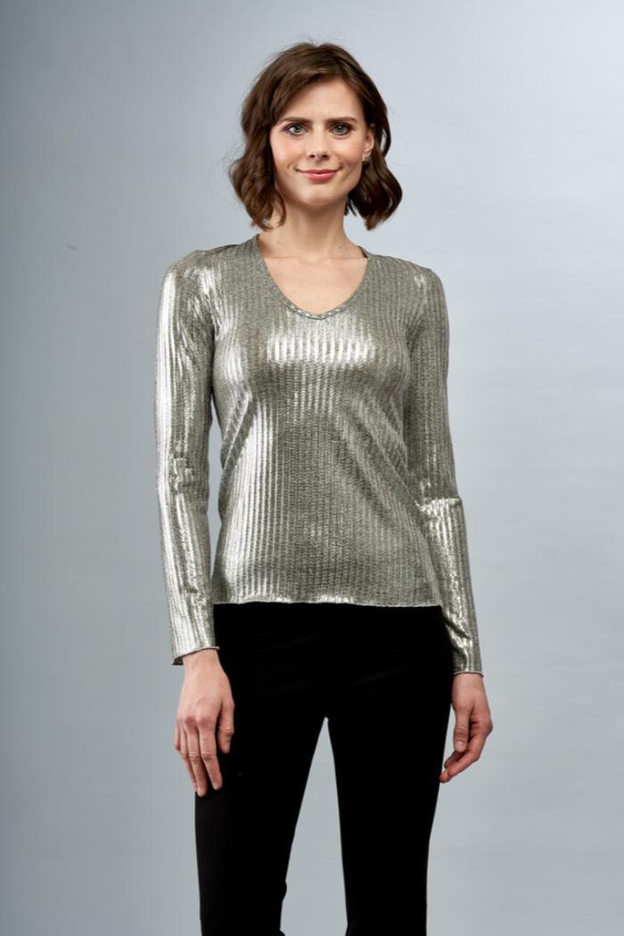 Metallic Rib Knit V Neck Top product image