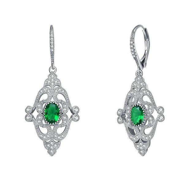 Sterling Silver Green & White Cubic Zirconia Leverback Earrings, Womens Product Image