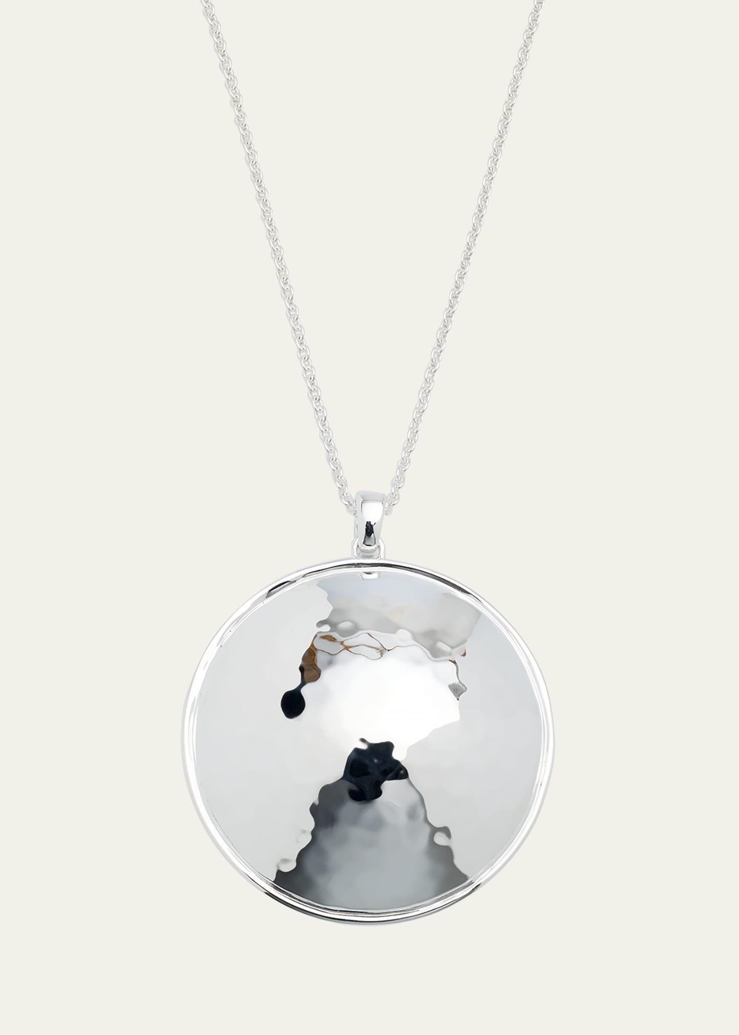 Womens Goddess Sterling Silver Large Hammered Pendant Necklace Product Image